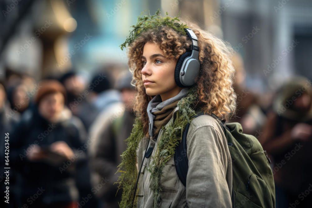 A person participating in an eco-conscious protest or rally, advocating for stronger environmental protection and sustainability measures. Generative Ai. A person participating in an eco-conscious protest or rally, advocating for stronger environmental protection and sustainability measures. Generative Ai.