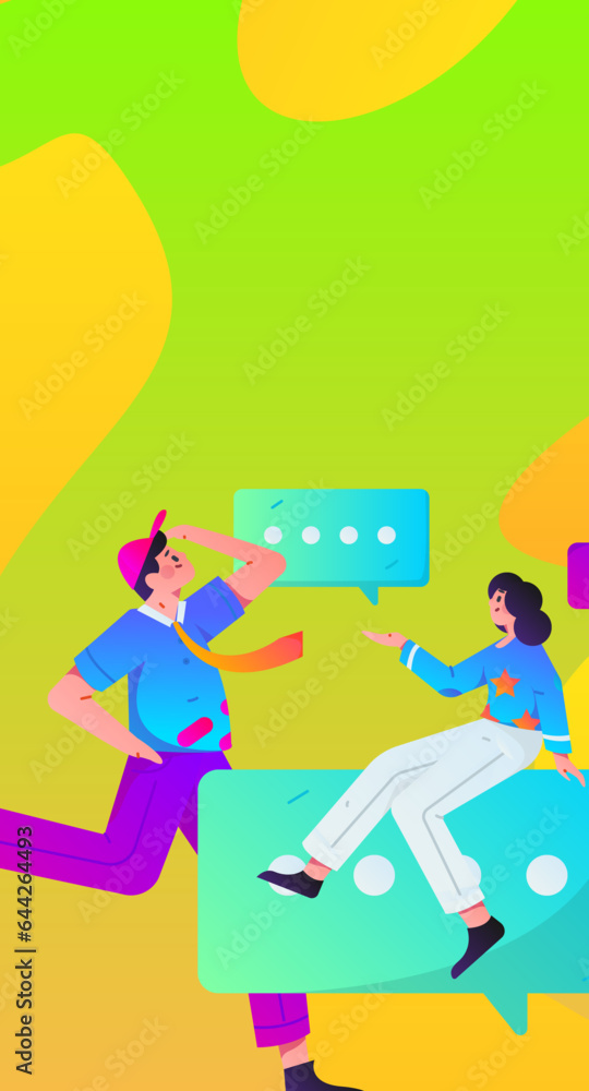 Virtual characters social communication concept business flat vector hand drawn illustration