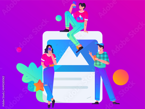 Virtual characters social communication concept business flat vector hand drawn illustration