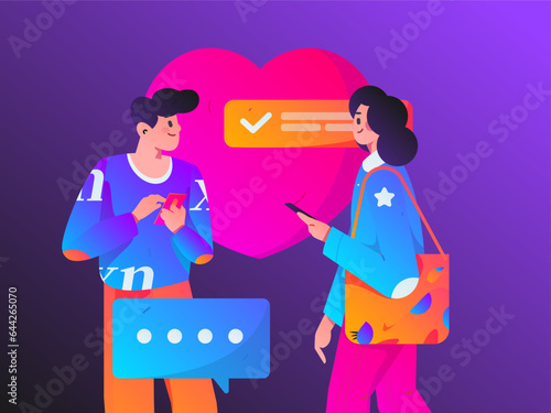 Virtual characters social communication concept business flat vector hand drawn illustration