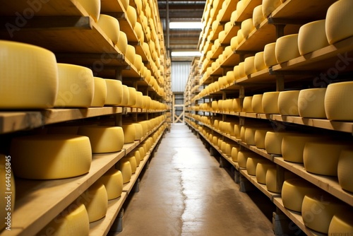 Cheeseheads storage near European dairy production for maturation. Generative AI