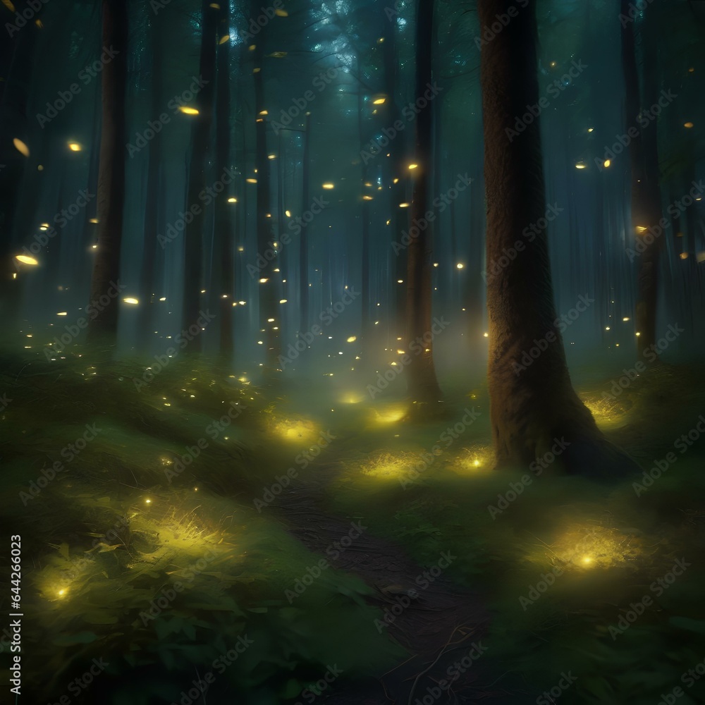A mystical forest with sentient, glowing fireflies as guides1