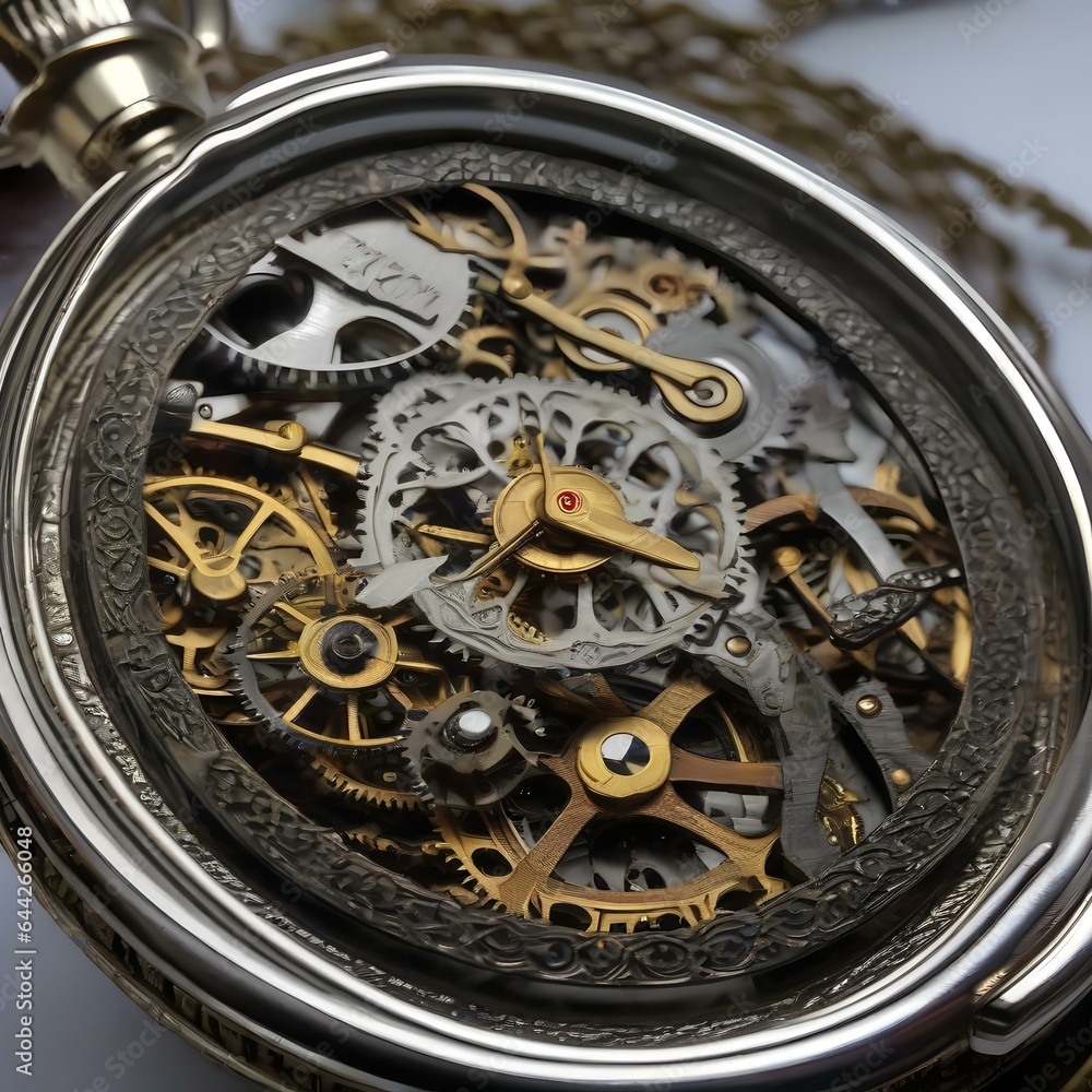 A time traveler's pocket watch with intricate gears and time zones1