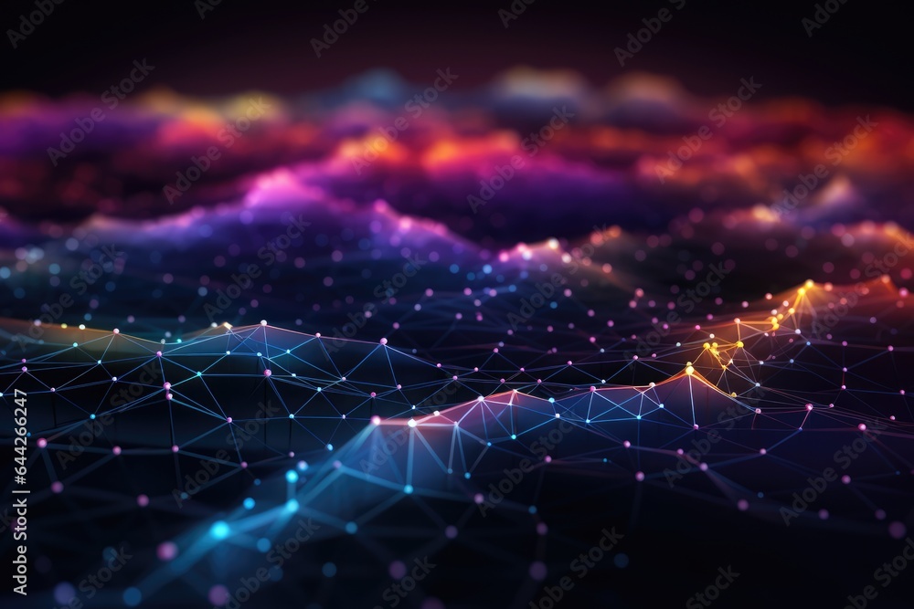 Cyber big data flow. Blockchain data fields. Network line connect stream. - obrazy, fototapety, plakaty 
