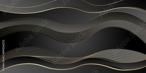 Curve wavy luxary gold line in black background. Banner, poster, logo golden color on dark background.shopping , big percent label discount. Creative marketing concept. Vector illustration
