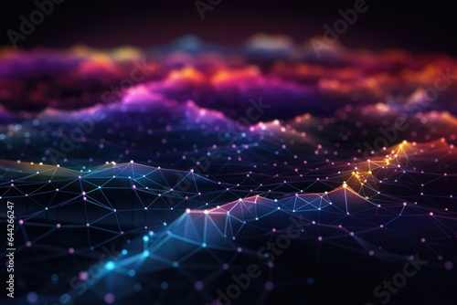 Cyber big data flow. Blockchain data fields. Network line connect stream.