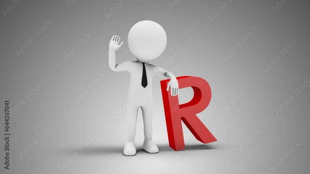 3D Man Waving Hand Leaned To South African Rand Sign 3D Man Waving Hand Leaned To South African Rand Sign