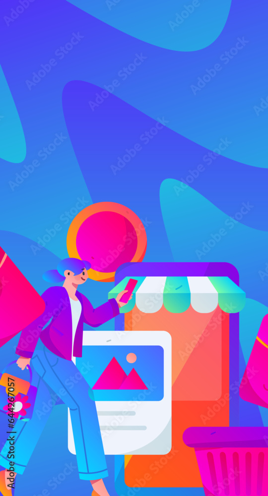Festive Shopping E-Commerce Online Shopping People Flat Vector Concept Operation Hand Drawn Illustration Festive Shopping E-Commerce Online Shopping People Flat Vector Concept Operation Hand Drawn Illustration