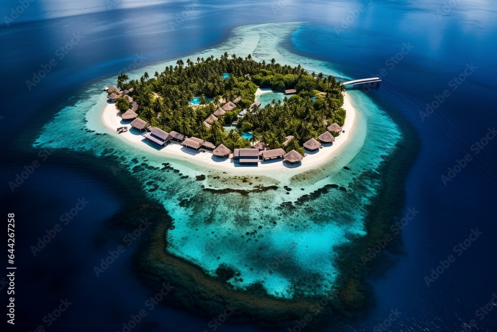 Stunning aerial perspective of the Maldives exhibiting its immaculate exquisiteness. Generative AI