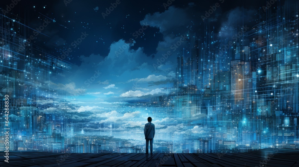 A city landscape made up of data. Generative AI. A city landscape made up of data. Generative AI.