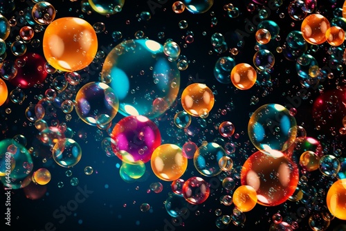 A vibrant background filled with bubbles in the center, along with bubbles on a black background. Generative AI © Ursula