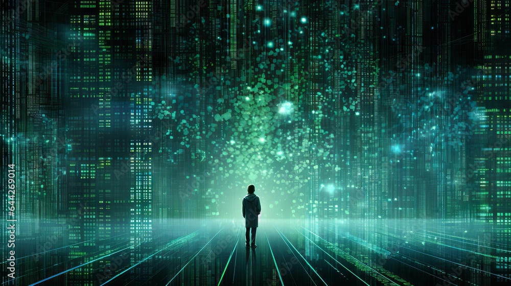 A city landscape made up of data. Generative AI. A city landscape made up of data. Generative AI.