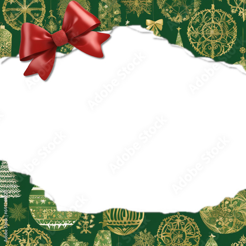 Torn Christmas wrapping paper with bow, border