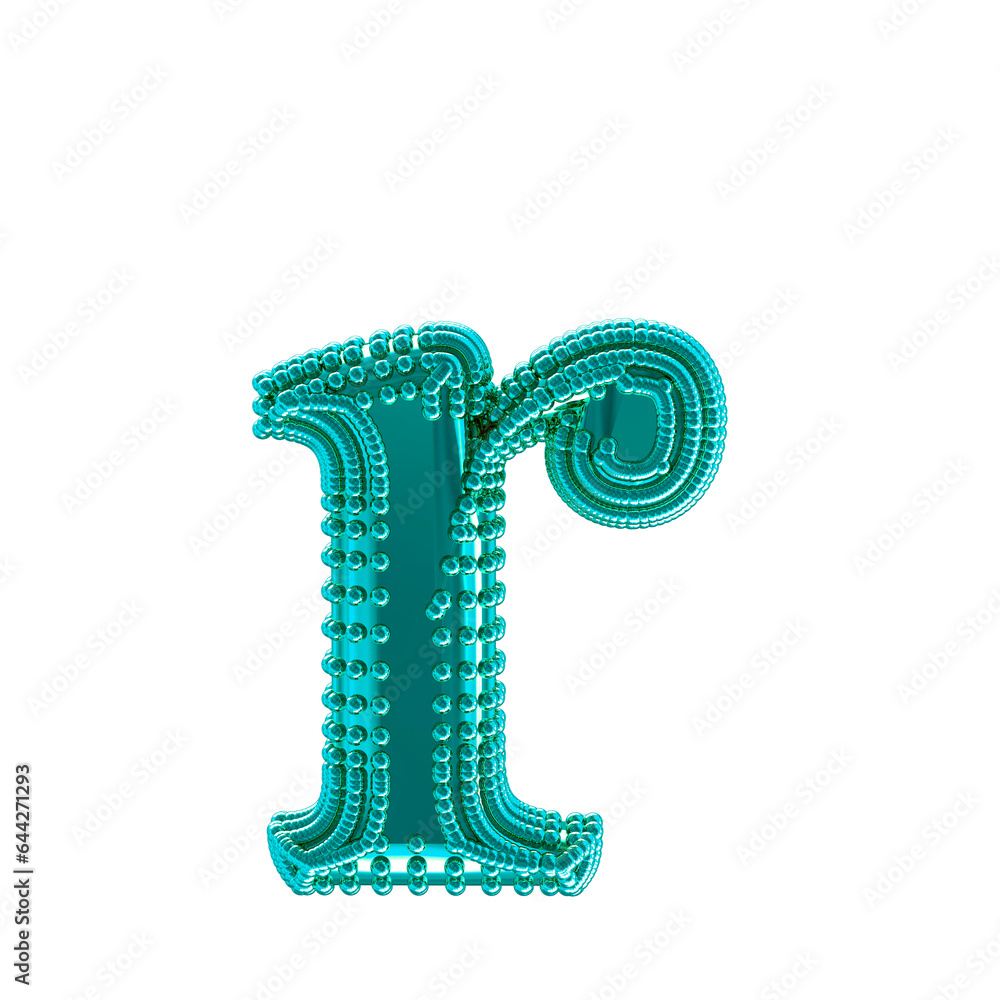 Fototapeta premium Small spheres on the turquoise symbol. letter r