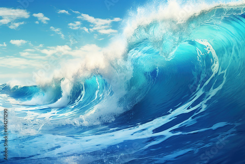 Big waves breaking on an reef along. Blue ocean wave. © arhendrix