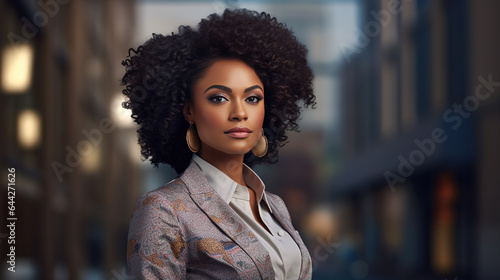 A confident and proud African American woman symbolizing powerful corporate leadership. A representation of diversity and strength in the business world © arhendrix