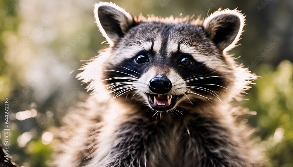 A curious raccoon caught in the act, looking surprised with a mischievous grin. Ideal for adding a touch of humor and surprise to your content A curious raccoon caught in the act, looking surprised with a mischievous grin. Ideal for adding a touch of humor and surprise to your content