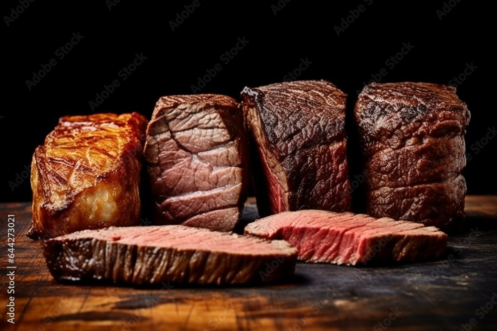Levels of doneness for steaks rare, medium rare, medium, medium well