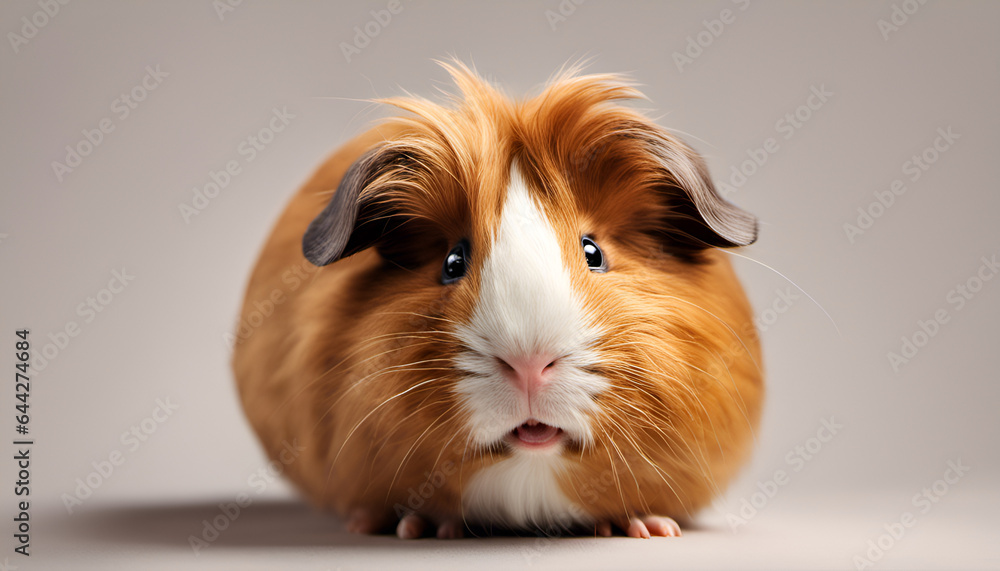 A surprised guinea pig with its fluffy cheeks puffed up, creating a comical and charming expression. Ideal for light-hearted pet content A surprised guinea pig with its fluffy cheeks puffed up, creating a comical and charming expression. Ideal for light-hearted pet content
