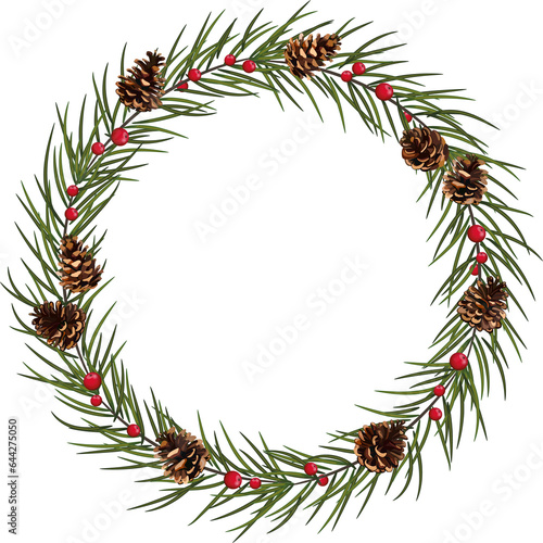 Christmas tree wreath with red berries. Holiday.transparent, png.Christmas card with a wreath of fir branches .Christmas