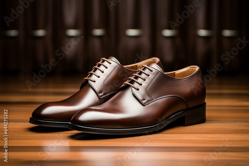 Men's brown leather shoes with a classic design. Generative AI