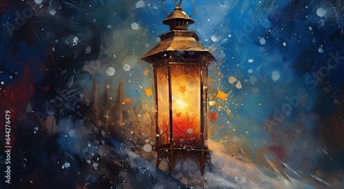 Christmas lantern  winter festive background generative ai.