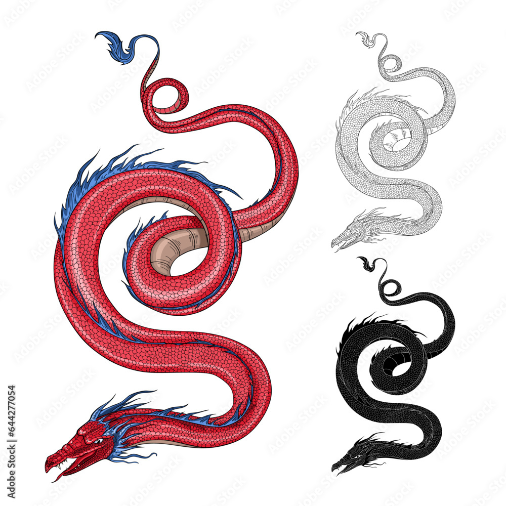 Obraz premium Dragon flying. Chinese red dragon. Vector illustration