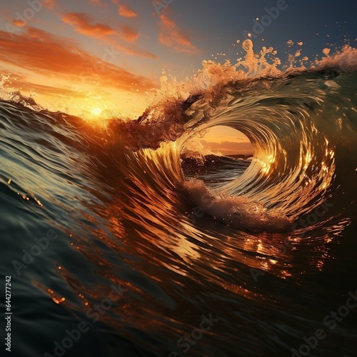 A surfer rides a wave at sunset © SayedAhammed