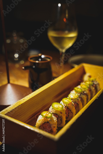 sushi and white wine