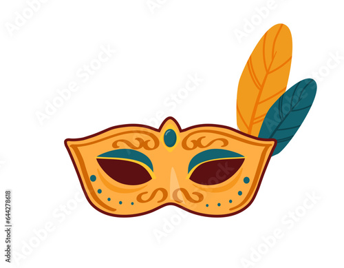 Carnaval mask concept. Colorful apparel element for event and party. Holiday and festival. Traditions and culture. Poster or banner. Cartoon flat vector illustration isolated on white background