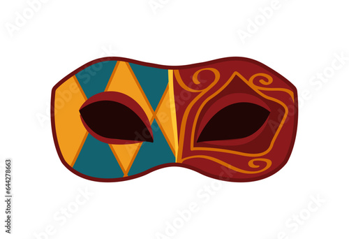 Carnaval mask concept. Colorful apparel element for event and party. Wear for masquerade. Design element for greetin cards. Cartoon flat vector illustration isolated on white background
