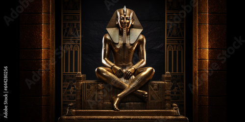 Golden sculpture of Egyptian King Khafre (pharaoh) of the 4th Dynasty, son of Khufu and the successor of Djedefre. 