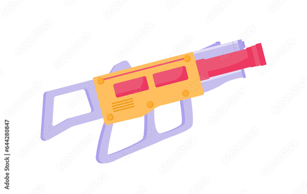 Laser tag gun concept. Pistol for fun and entertainment. Laser club inventory. Activity for youth. Template, layout and mock up. Cartoon flat vector illustration isolated on white background