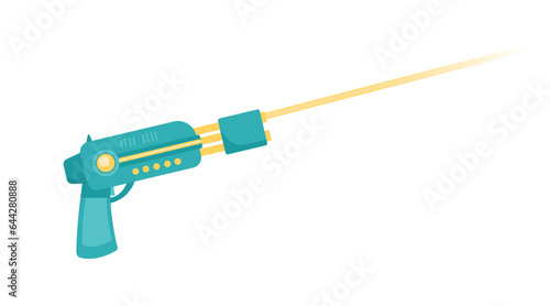 Laser tag gun concept. Blue pistol for fun and entertainment. Tool for shooting and aiming. Template, layout and mock up. Cartoon flat vector illustration isolated on white background