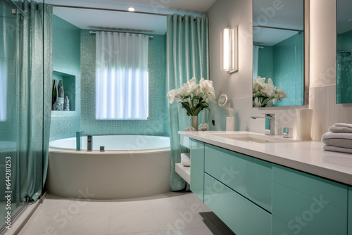 Serene Oasis  Captivating Bathroom Interior with Stunning Turquoise Accents Bringing Elegance and Tranquility