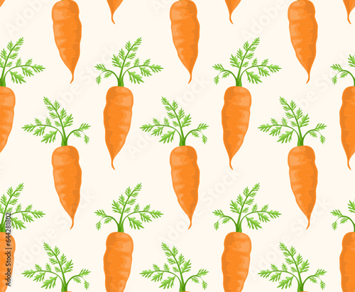 Seamess pattern with carrot concept. Repeating design element for printing on fabric. Oange vegetables. Farming and agriculture. Natural and organic products. Cartoon flat vector illustration