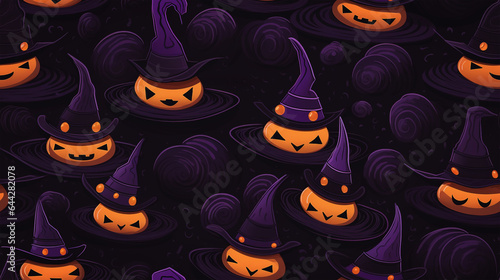 Happy halloween pumpkins, repetitive pattern with in purple and orange colors