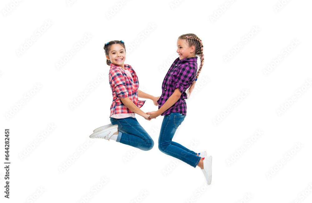 happy girls sisterhood. children have fun together. bond of sisterhood and friendship. girls friends having fun and jumping. friendship of two children. these little friends happy girls sisterhood. children have fun together. bond of sisterhood and friendship. girls friends having fun and jumping. friendship of two children. these little friends