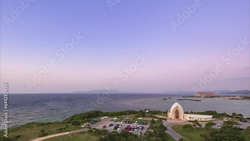 Church and coastlines at sunset in Okinawa Japan.