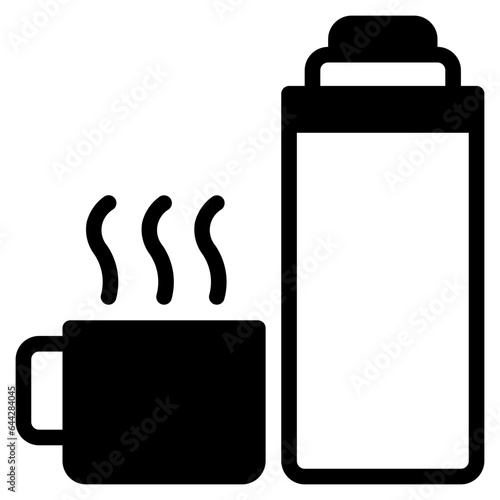  Thermos, Outdoor, cup, Camping, Travel, summer, Icon, Solid style icon vector illustration, Suitable for website, mobile app, print, presentation, infographic and any other project.