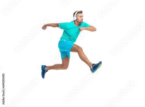 energetic athletic man sport runner sportsman running and joggig in sportswear has stamina isolated on white background