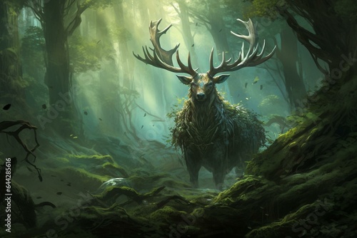 Mystical creatures roam through lush forests. Generative AI