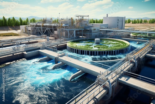 Wastewater filtration and recycling in an industrial sewage treatment facility. Generative AI