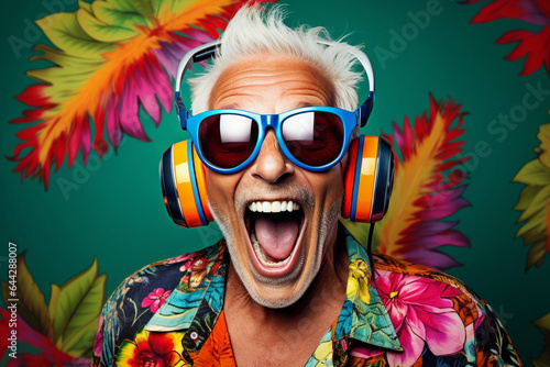 Adult man fun music happy technology portrait expression lifestyle headphones male person