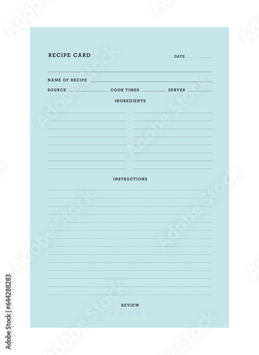 (Baby Blue) Recipe card planner. Plan you food day easily. Vector illustration.
