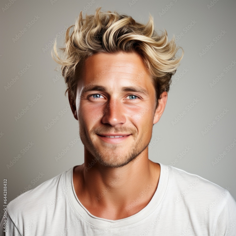 portrait of a handsome blonde scandinavian man smiling with clean teeth portrait of a handsome blonde scandinavian man smiling with clean teeth