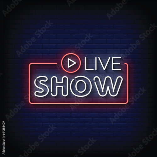 Neon Sign live show with brick wall background vector