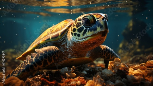 Swimming in the Depths: Exploring Underwater Wildlife with the Slow & Steady Green Turtle and Fascinating Coral Reef, generative AI