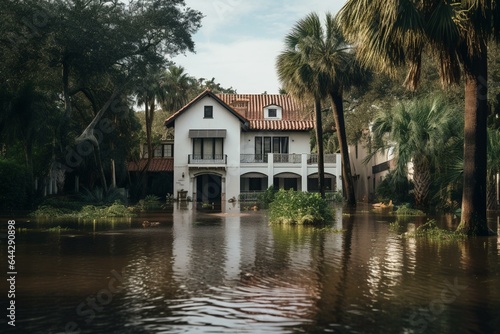 Homes in Florida flooded after hurricane Ian. Generative AI