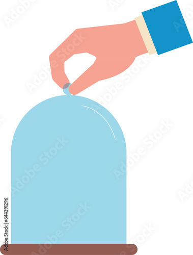 Hand hold glass dome on wooden stand icon